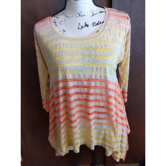 Sundance Lightweight Burnout Yellow Orange Stripe Tunic Top Sharkbite Sz Small - Picture 1 of 5